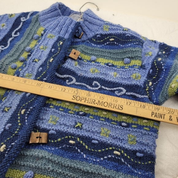 Newari hand knit wool blue cardigan buttons Icelandic Design cozy artsy NWT S/M - Picture 6 of 12